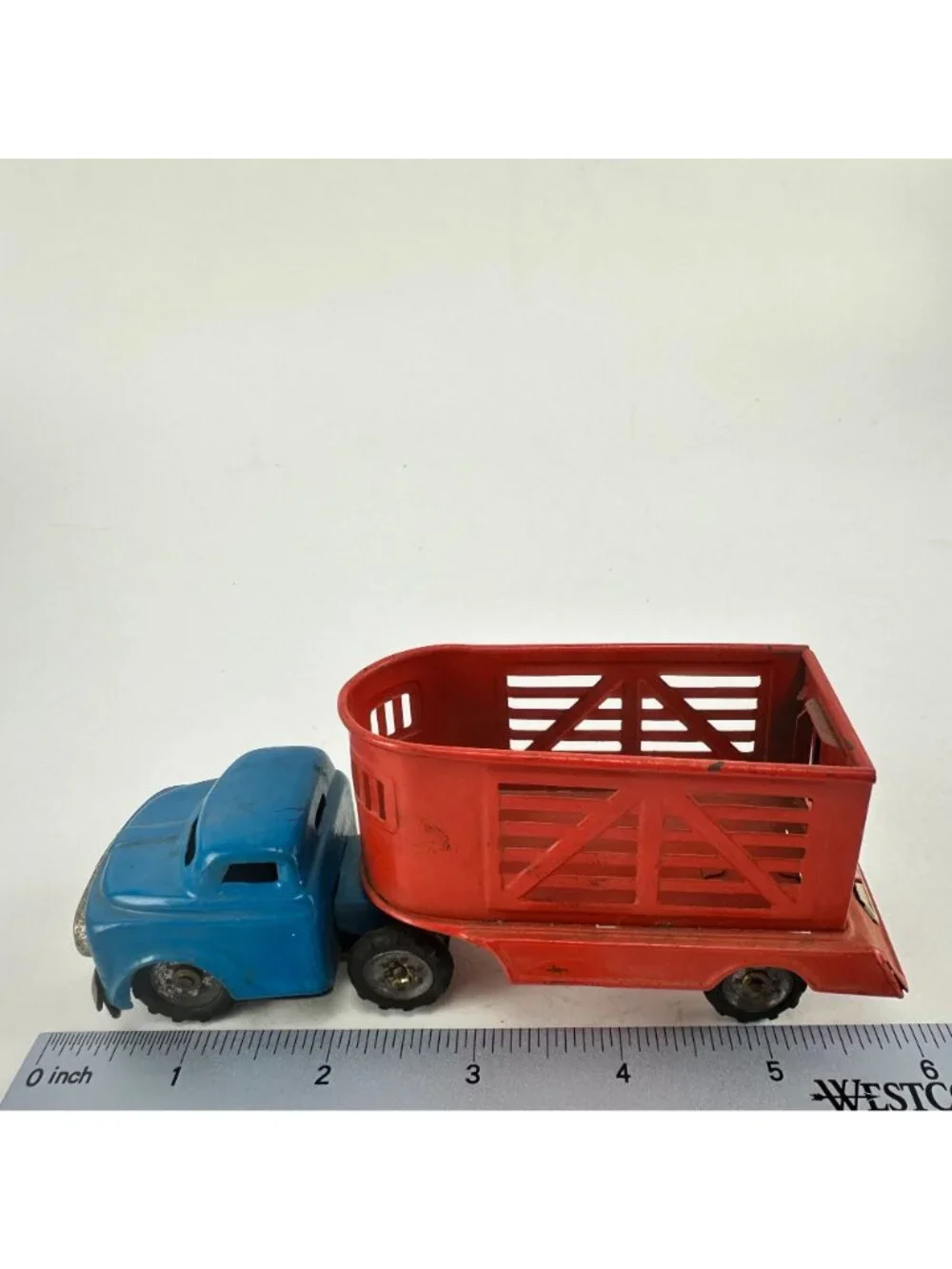 Vintage Unbranded Truck with Animal Trailer Die Cast Tin Metal Model Japan